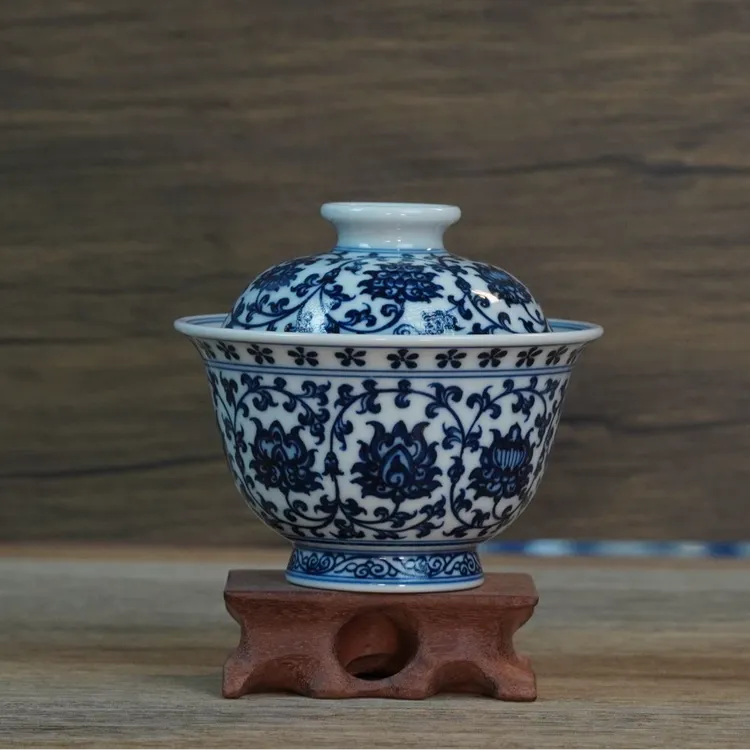 盖碗|艳霞画师|青花缠枝莲盖碗盖下130ml（掀桌子）