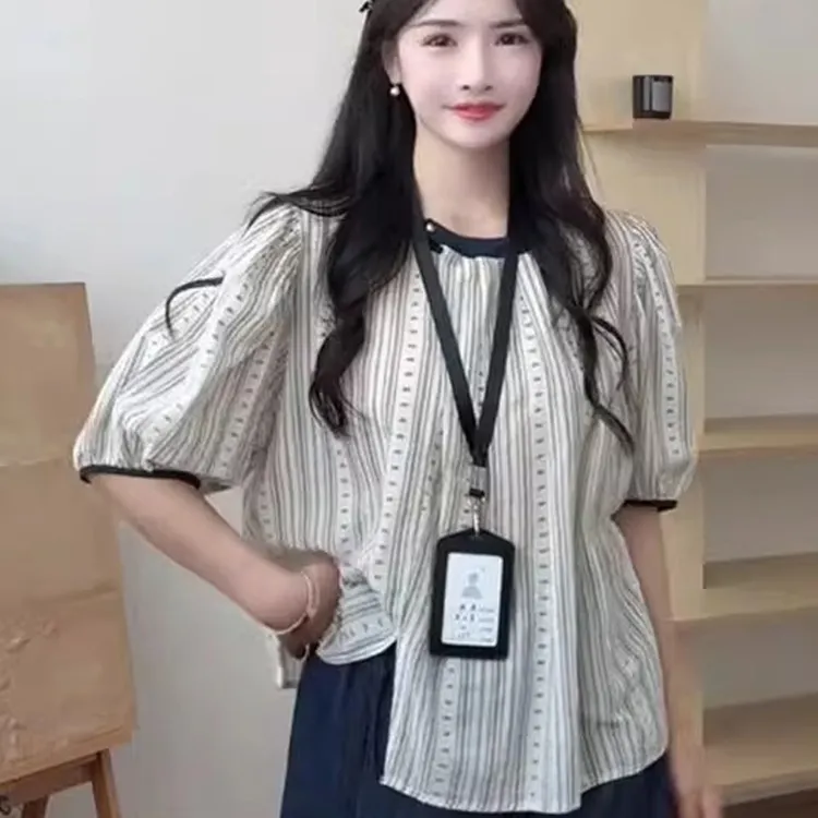 衬衫女短袖上衣薄款夏季2025新款宽松轻奢小个子法式圆领小衫潮款