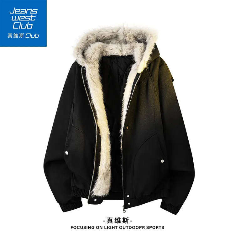 真维斯club美式座山雕毛领棉服男款秋冬潮牌情侣休闲加厚棉衣外套