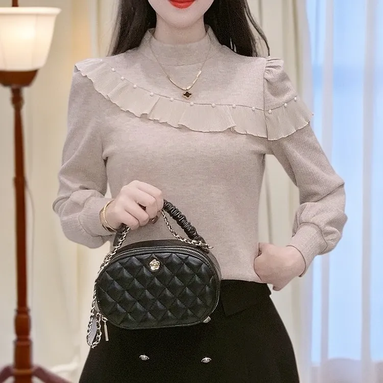 2025秋季独特洋气漂亮小衫蕾丝内搭气质温婉上衣百搭时尚修身长袖