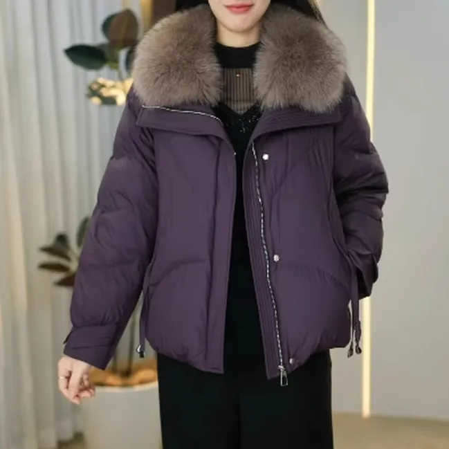 D8199狐狸毛领鹅绒服大毛领时尚气质显瘦保暖羽绒服女