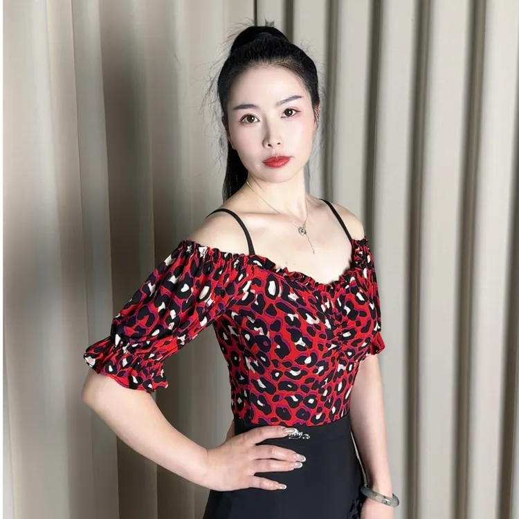 薇葶丹斯舞蹈服WAITING DANCE 露肩豹纹连体衣040