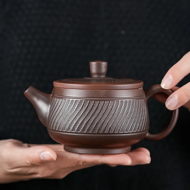 云南紫陶全手工跳刀纹凤鸣汉瓦壶家用大容量茶壶高档功夫茶具单壶