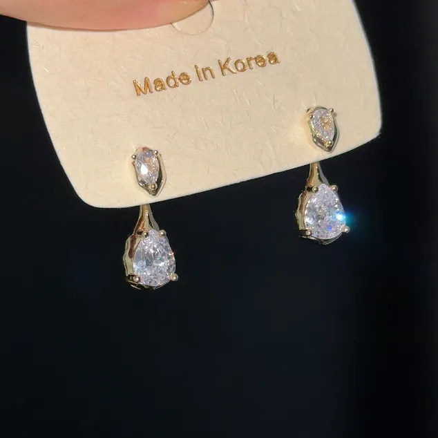 纯铜锆石耳饰 超闪双锆石耳钉个性百搭设计感大气耳坠女耳饰