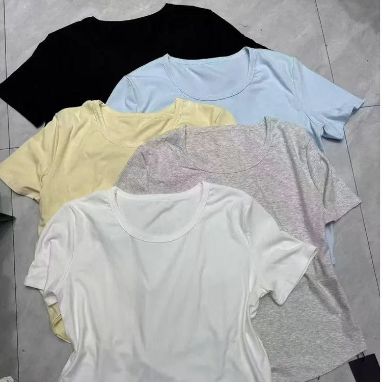 新短袖V领褶皱T恤穿搭净色短袖圆领白色百搭夏季修身休闲简约半袖