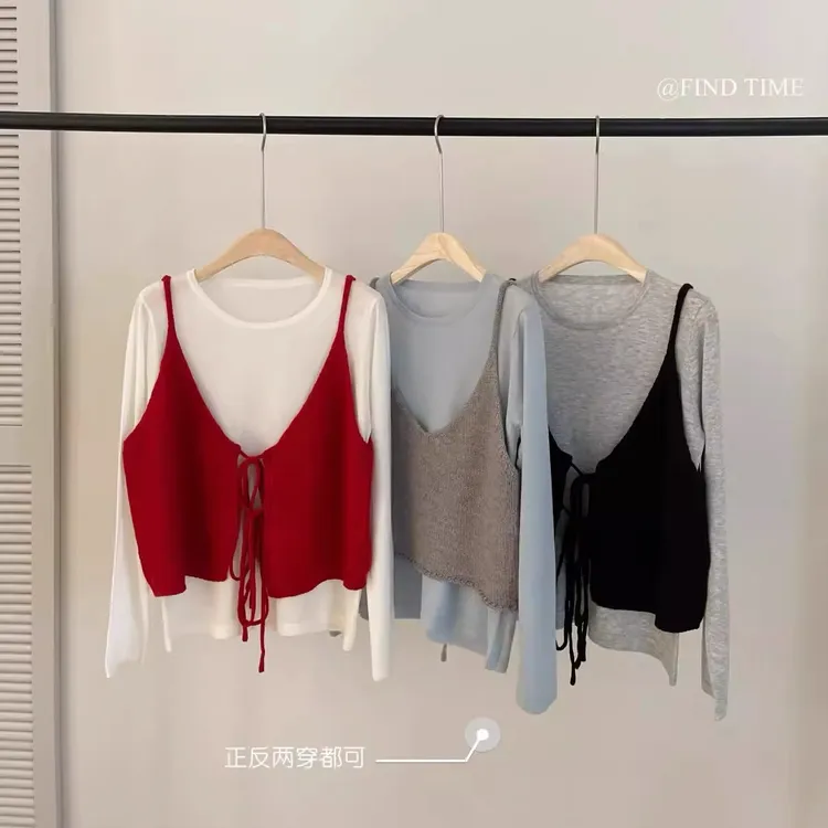 大码上衣系带针织马甲女背心开衫