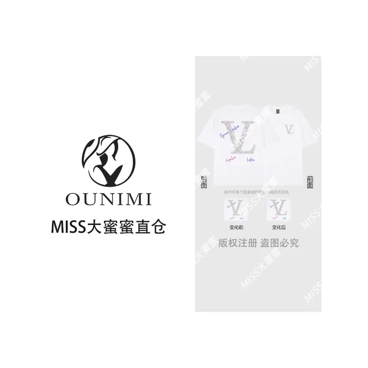 2025春夏季新款重磅纯棉男女光感变色老花T恤短袖C01