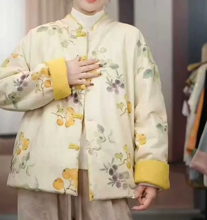 秋冬两面穿小棉袄宽松国风小碎花加厚外套-A280