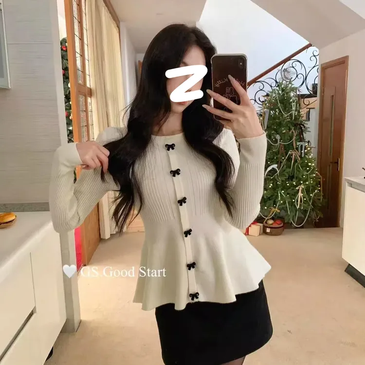 【极致温柔】 秋冬新款优雅气质长袖针织衫蝴蝶结小香风打底衫毛衣