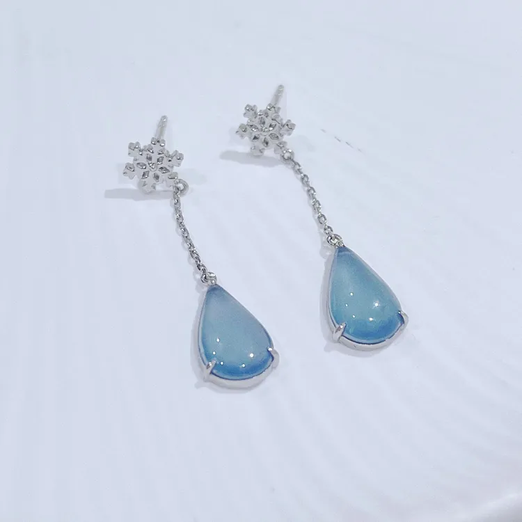 尚晶品珠宝铂金镶嵌A翡翠雪花水滴耳钉链坠清冷优雅高级耳饰PT950