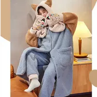 可爱款女士冬季加厚俏皮兔袍+裤套装