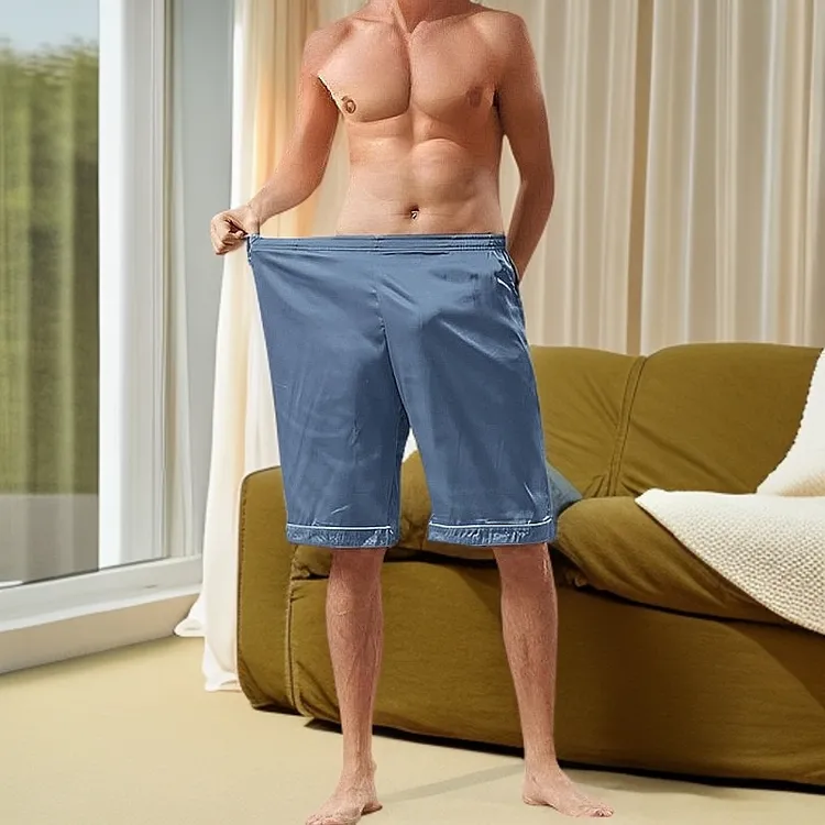夏季居家睡裤薄款家居裤冰丝短裤男士宽松透气外穿单件大码五分裤