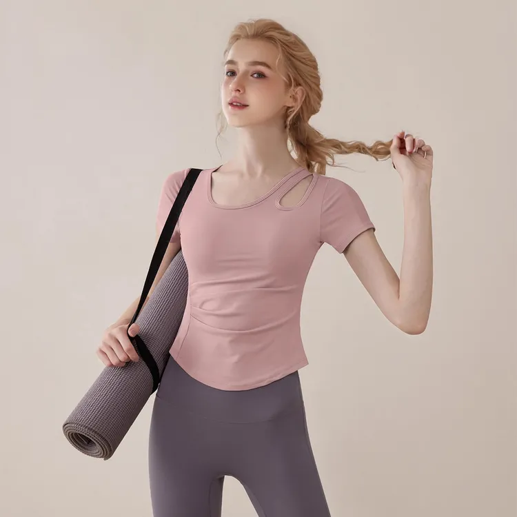 瑜伽服女2025新款短袖上衣高级感运动套装普拉提训练服绝美健身衣