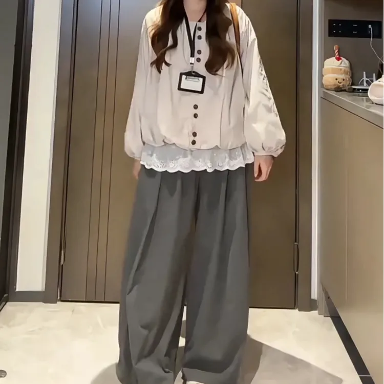 【源头厂家】时尚套装女纯色外套女装减龄阔腿裤复古大T薄款套装