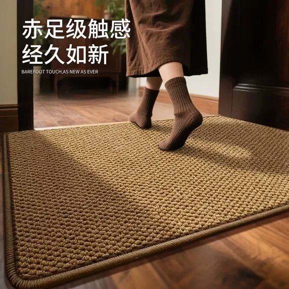 圈麻纯色入户门地垫家用玄关门垫门内防滑可定制裁剪除尘进门脚垫
