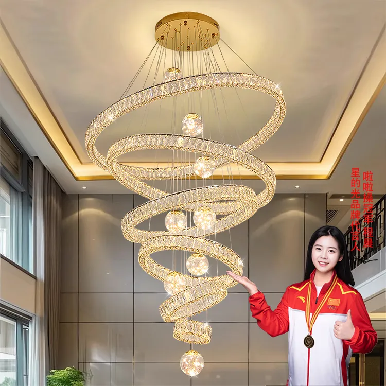 现代简约时尚水晶吊灯客厅餐厅主卧室轻奢楼梯别墅中空大吊灯具