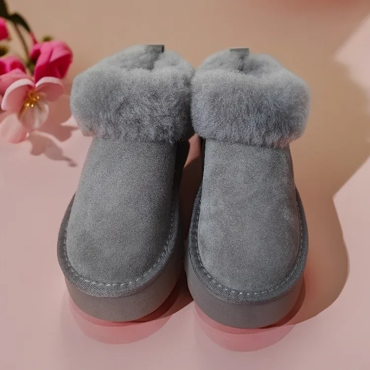 真皮制作保暖低帮冬季加绒防滑雪地靴棉鞋时尚雪地靴中跟