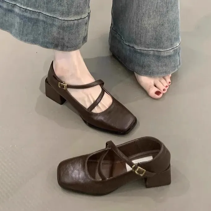 法式粗跟单鞋女2025夏季新款高级感气质高跟鞋晚晚风玛丽珍小皮鞋