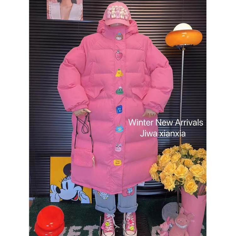 吉娃仙仙-【230】大码宽松冬季甜美刺绣卡通连帽防寒小可爱长棉服