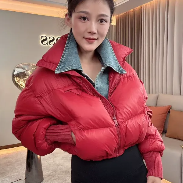 【耿老板8001#S】港风显瘦牛仔领设计师款时尚短面包服白鸭绒羽绒服