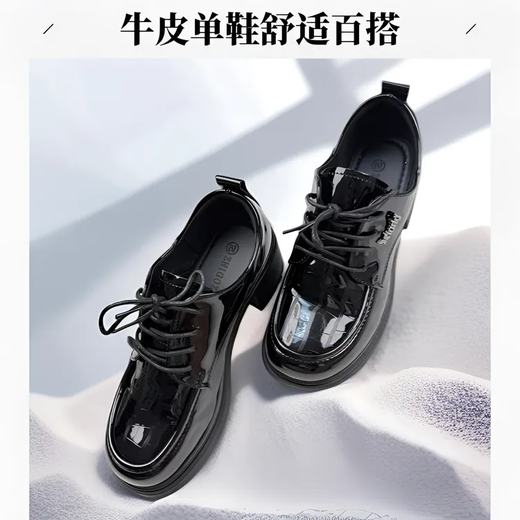 深口系带单鞋春秋季英伦风时尚小单鞋休闲百搭单鞋