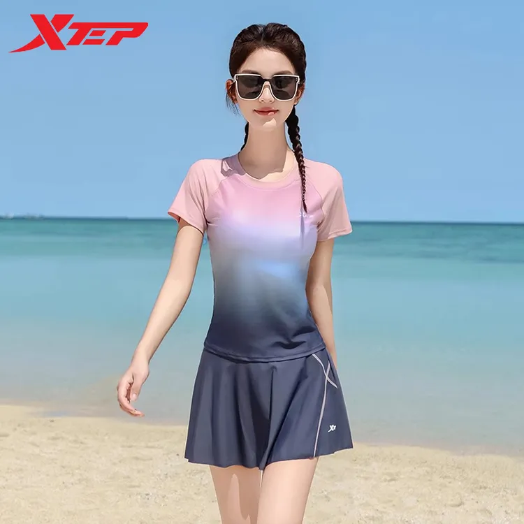 特步显瘦遮肚泳衣女款2025年新款分体裙式保守海边度假两件套泳装