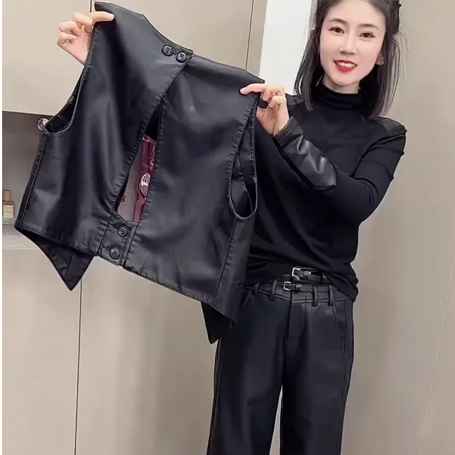 新款百搭设计皮马甲修身显瘦时尚百搭减龄气质网红新款休闲女士版