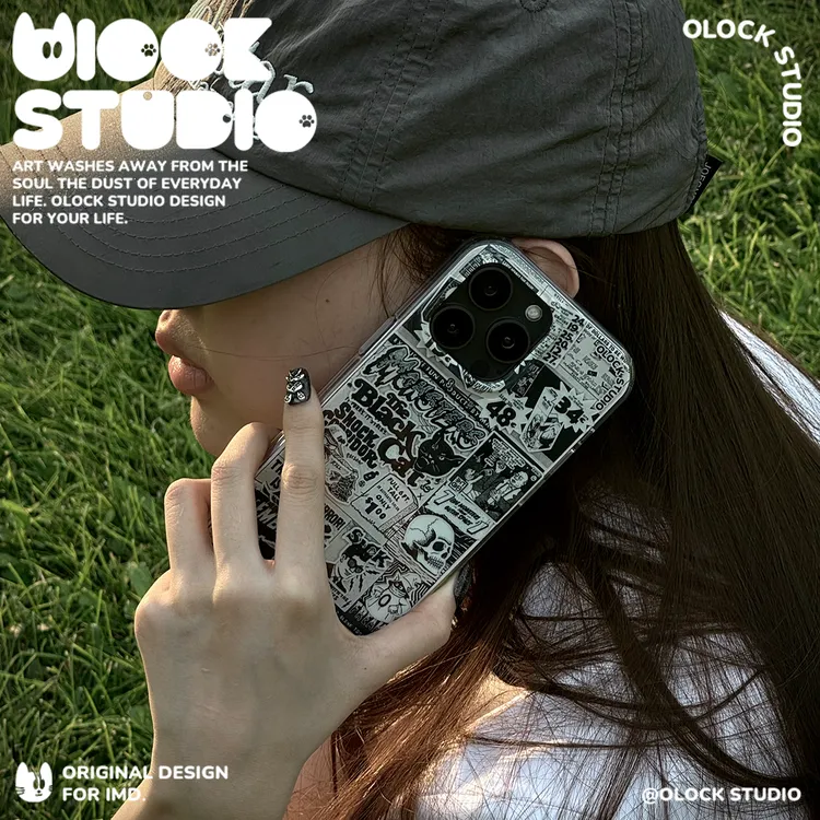 OLOCK 黑白漫画 适用iphone苹果磁吸17手机壳plus1314/1516pormax
