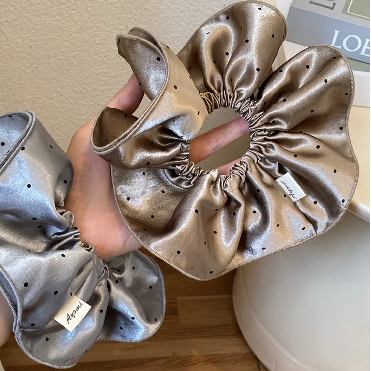 韩国同款法式高级感大肠圈褶皱缎面波点发圈丸子头发绳头花发饰圈