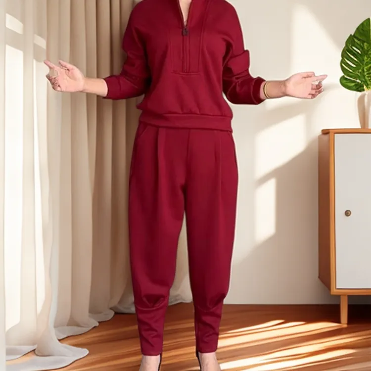 2025秋季网红爆款时尚洋气减龄空气棉哈伦裤纯色显瘦遮肉两件套