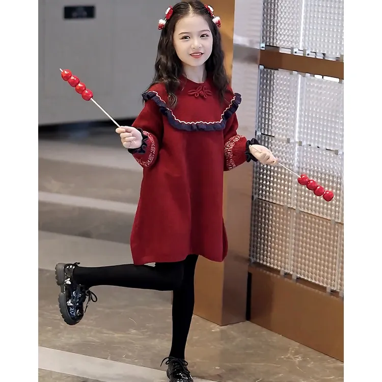 女童毛衣连衣裙秋冬装2025新款儿童裙子新年国风小女孩公主裙洋气