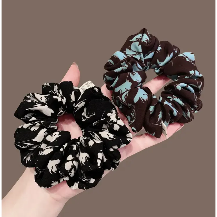 简约复古印花大肠发圈优雅气质时尚缎面扎发发圈百搭头绳发饰女