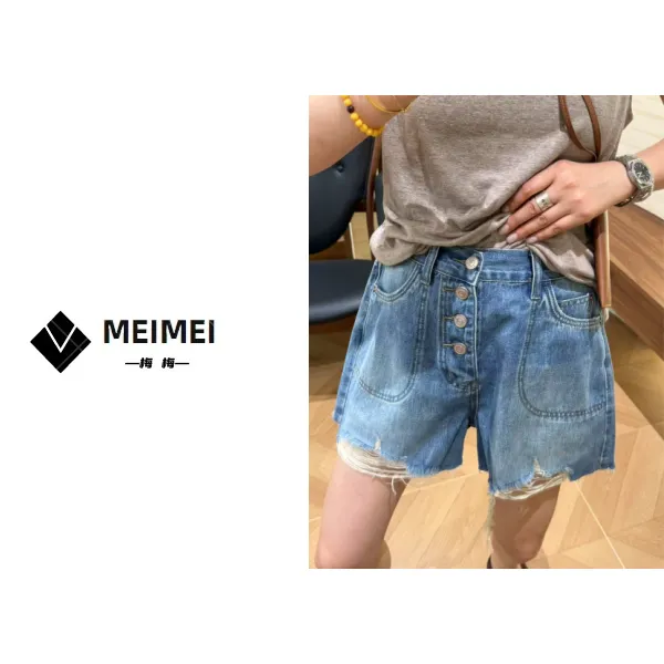 XMM.《纽扣松紧腰短裤》夏季时尚百搭潮流显瘦舒适牛仔短裤-Gz69097