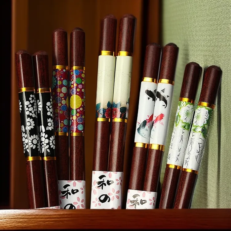 红檀木花纹一家人个人专用筷子家用防潮防滑分餐防霉竹木制成人筷