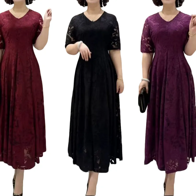 夏季新款时尚气质长款半袖连衣裙