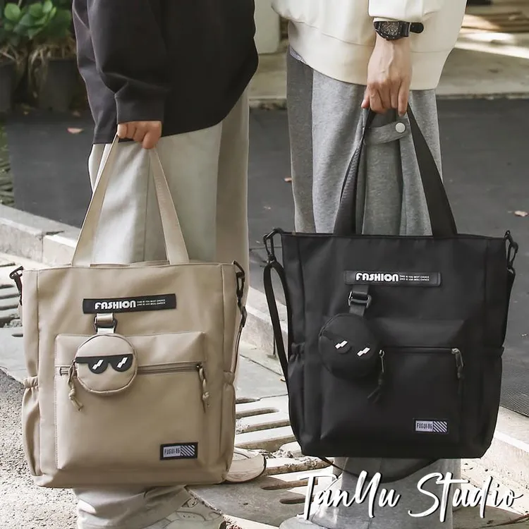 探屿潮牌手提包男大容量单肩斜挎包初中生高中学生上课拎书手提袋