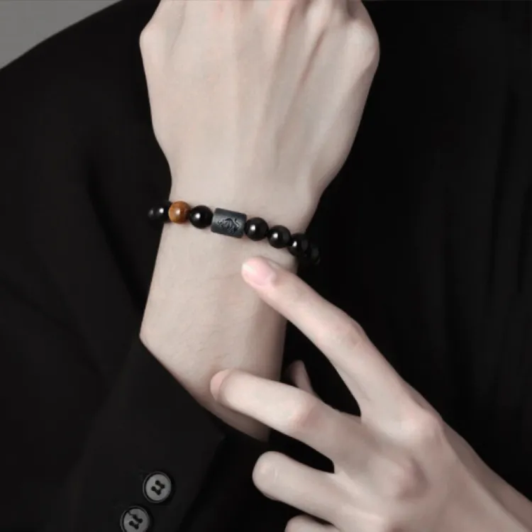 手链 黑曜手链十二生肖串珠手腕配饰节日礼物情侣送男友天然手串