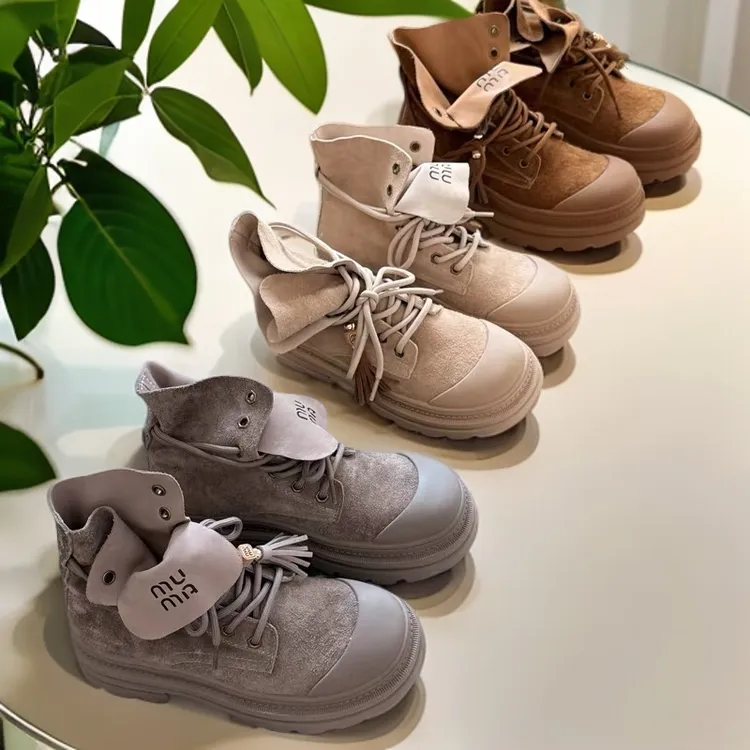 漫斯贝尔英伦风翻领两穿真皮厚底马丁靴女秋季百搭大黄靴工装短靴