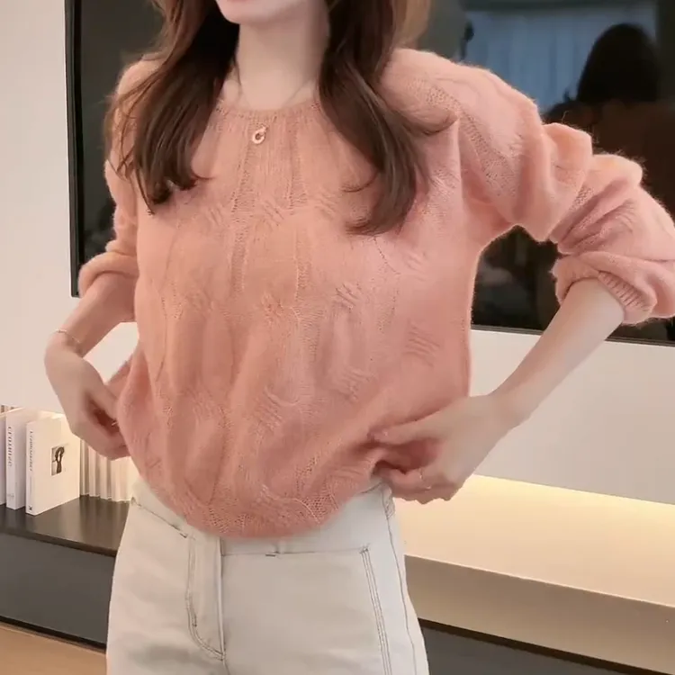 洋气蜜瓜橘温柔显白毛衣慵懒宽松显瘦针织开衫LK2502131