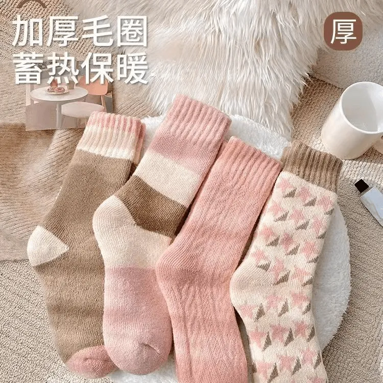 超厚袜子女秋冬中筒袜加厚加绒保暖毛圈袜蓄热御寒睡眠地板雪地袜
