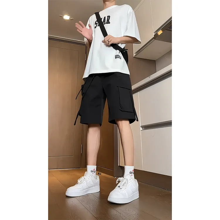 美式机能工装短裤男夏季薄款痞帅高级感冰丝裤子宽松休闲运动中裤