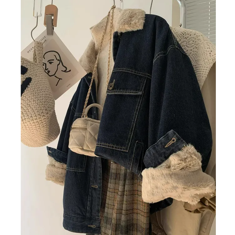 慵懒风加绒牛仔外套棉衣【不掉色】秋冬季新款宽松显瘦休闲夹克上衣