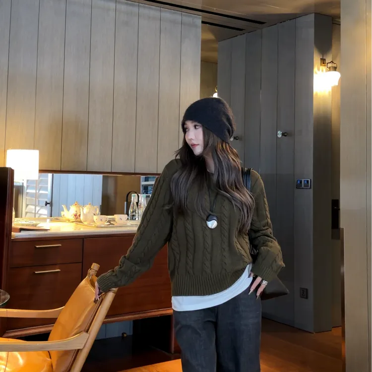 AMAZING IN | 绵羊毛 |复古麻花编织羊毛衫A251029-AI5ADSWYY8337