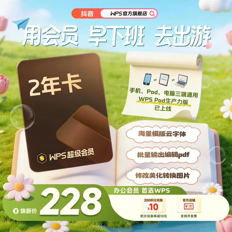 【WPS超级会员2年卡】共24个月简历文档pdf编辑office模板素材商品图