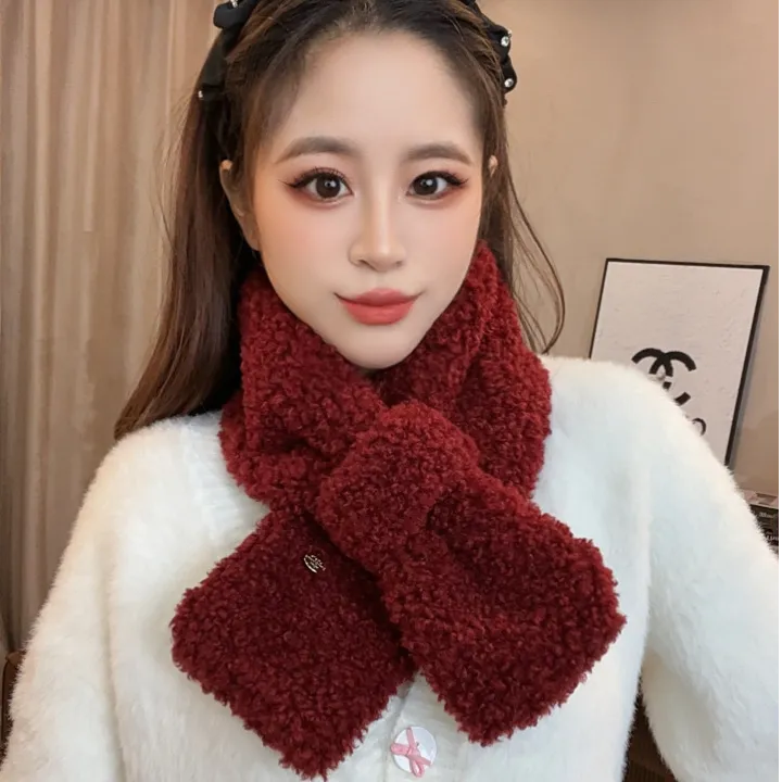新款秋冬加厚交叉围脖护颈护耳暖秋冬防寒可爱百搭女生