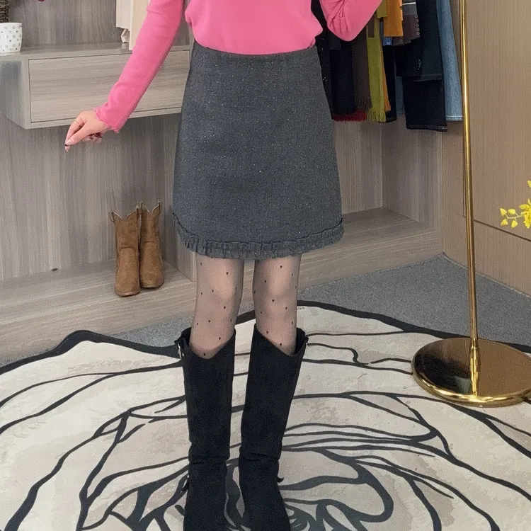 时尚休闲显瘦百搭高腰A字35176款半身裙