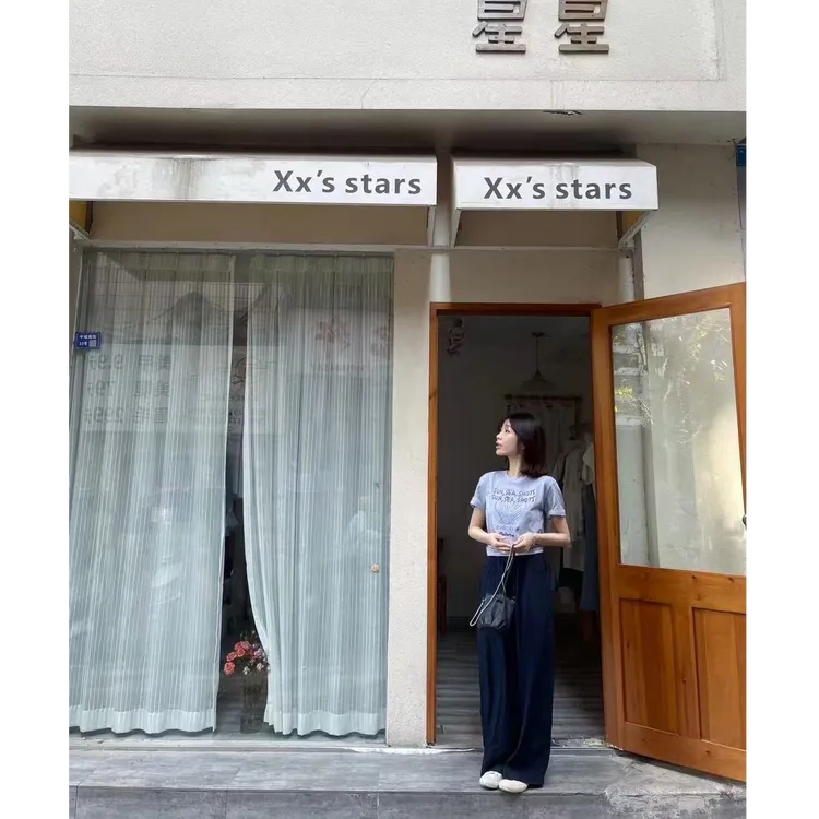 藏青色日系简约阔腿九分裤子女夏季T恤短袖上衣配搭裤子两件套