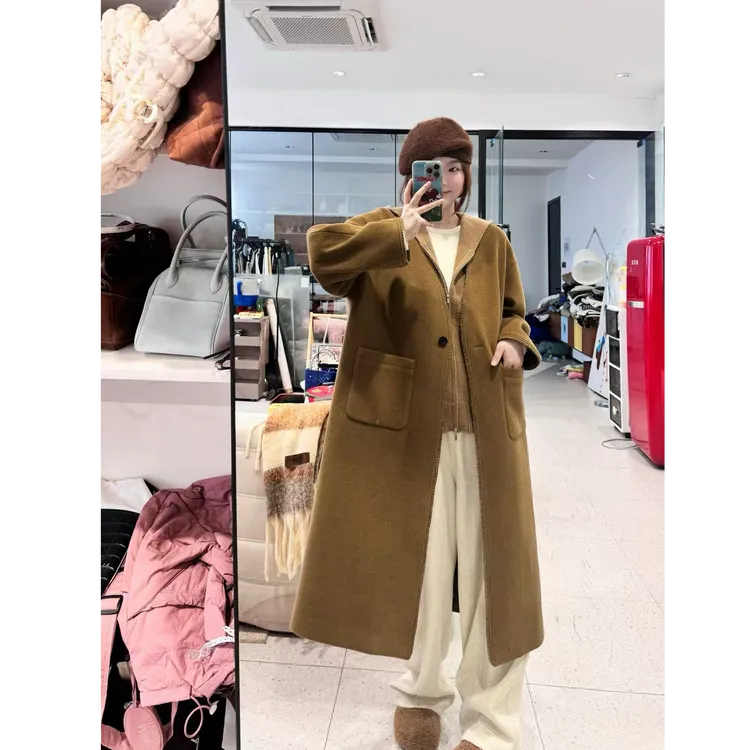 晶咕【自在冬日】法式气质V领宽松长款大衣外套