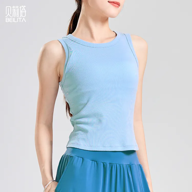 贝莉塔螺纹棉坑条瑜伽背心BLT5205 女士简约时尚健身瑜伽服上衣