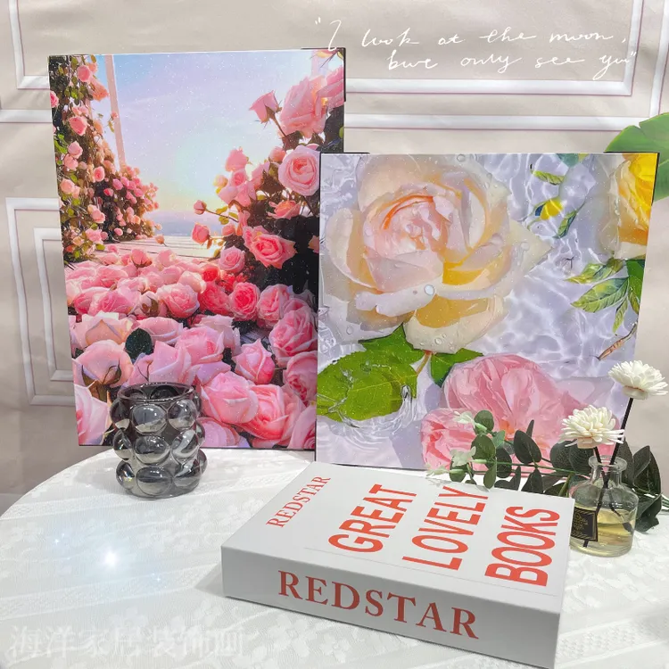 【只有画】暖系玫瑰花海装饰画床头柜摆件家居客厅装饰品高端大气